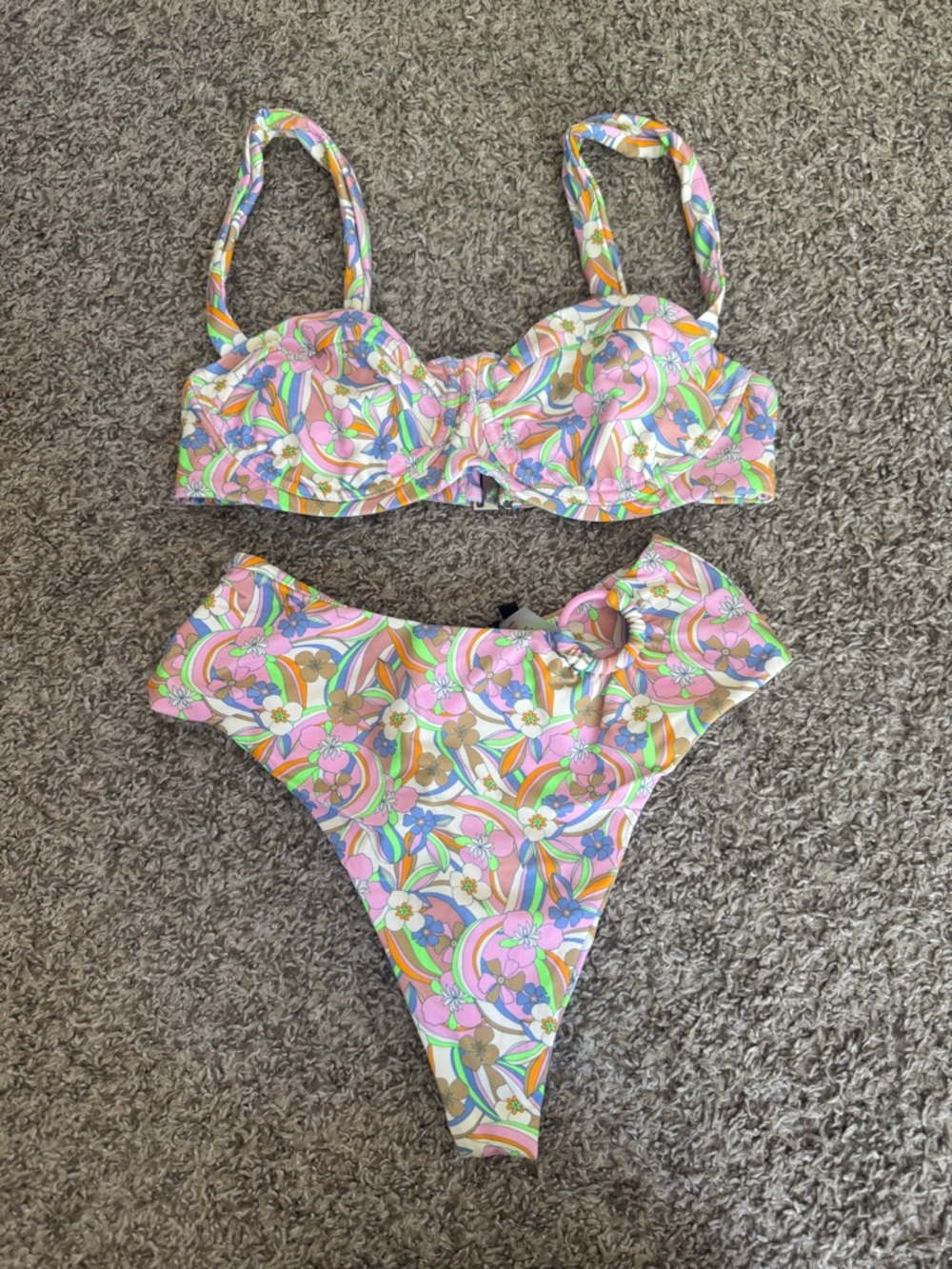 For Love & Lemons Pink Floral Print Bikini Set